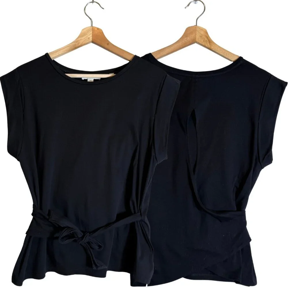 Vince Open Back Wrap Top Women's Medium Black Minimalist Quiet Luxury Structured - Picture 5 of 16
